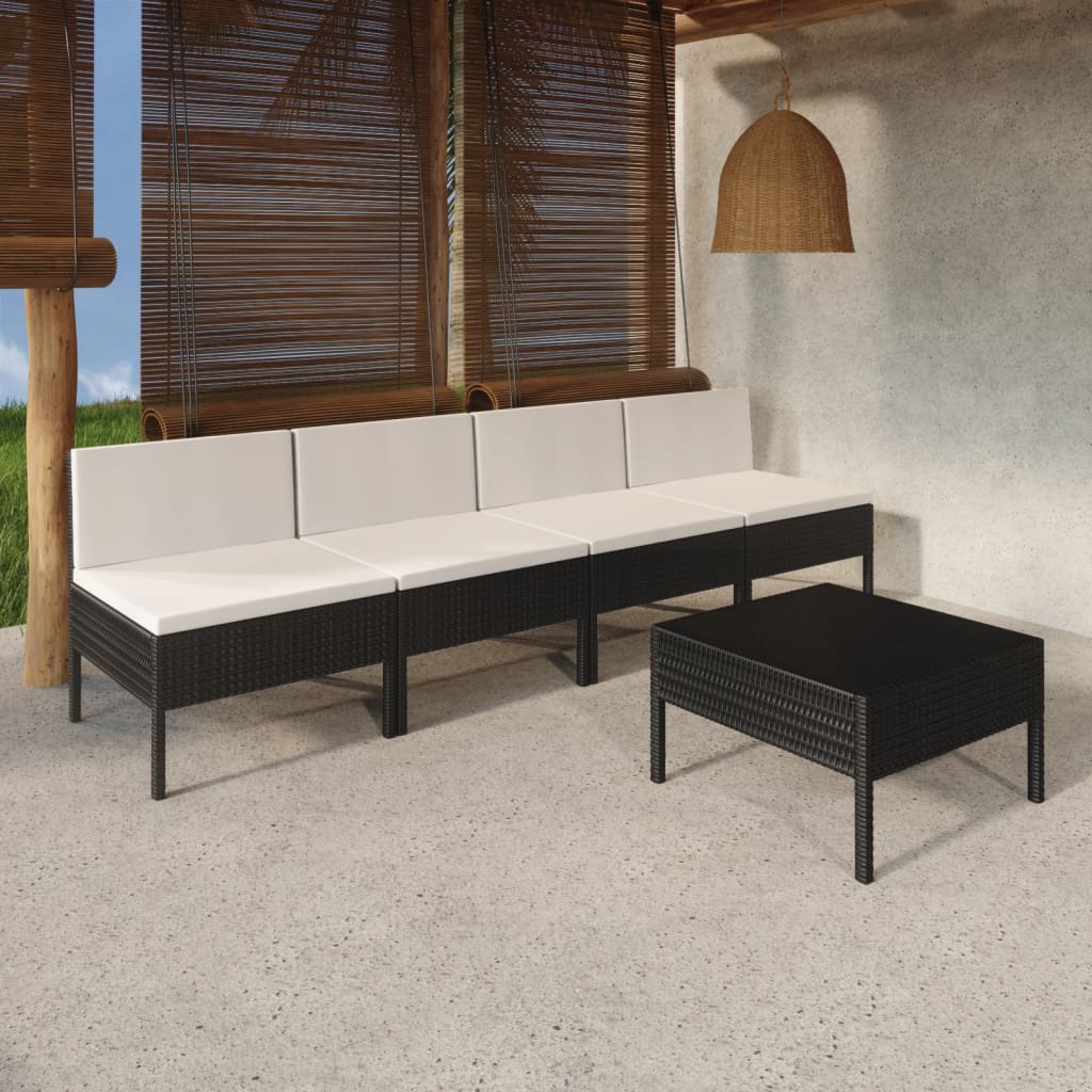 Set Mobilier De Grădină Cu Perne, 6 Piese, Negru, Poliratan