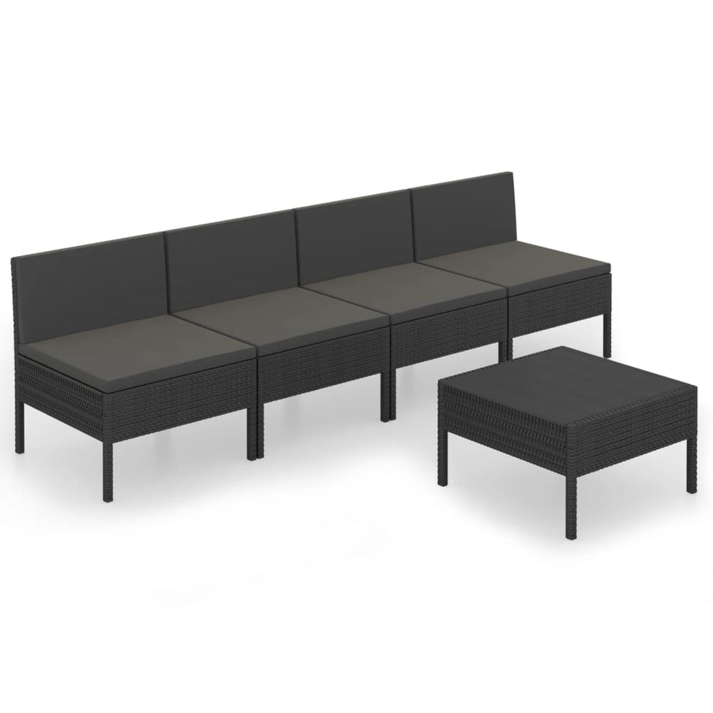 Set Mobilier De Grădină Cu Perne, 5 Piese, Negru, Poliratan
