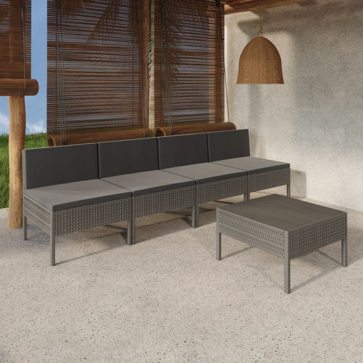 Set Mobilier De Grădină Cu Perne, 11 Piese, Gri, Poliratan