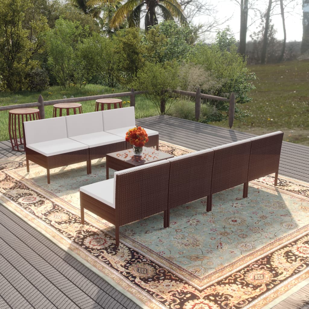 Set Mobilier De Grădină Cu Perne, 5 Piese, Maro, Poliratan
