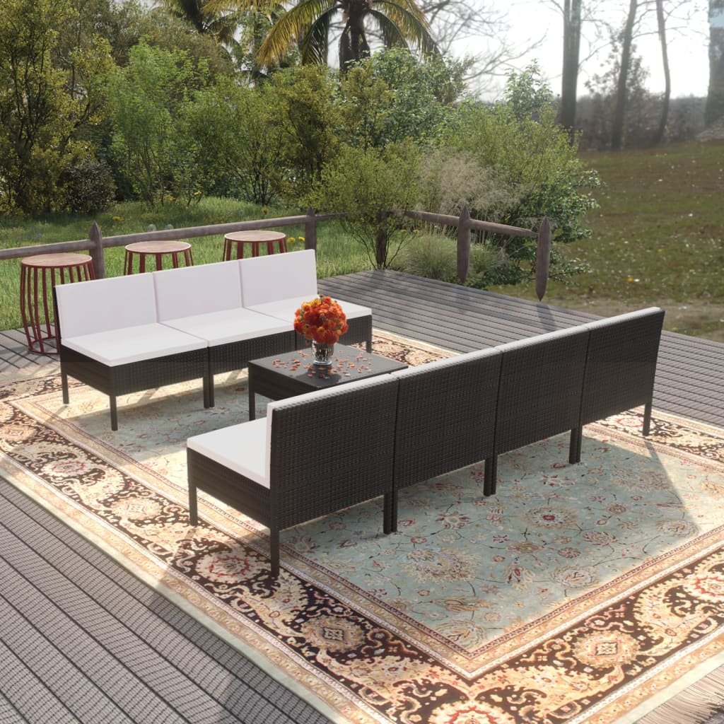 Set Mobilier De Grădină Cu Perne, 6 Piese, Negru, Poliratan