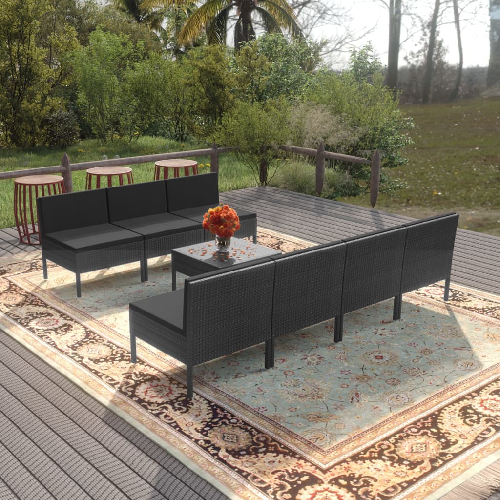 Set Mobilier De Grădină Cu Perne, 5 Piese, Negru, Poliratan
