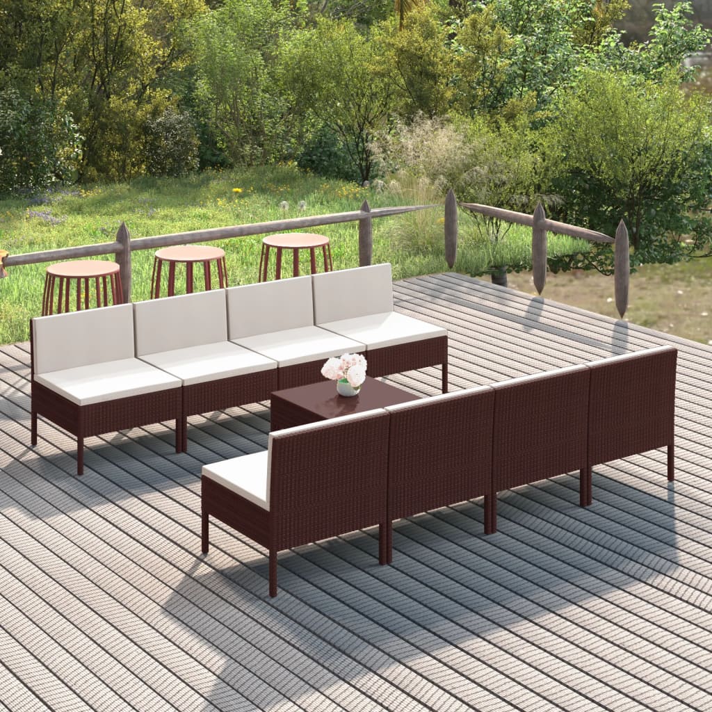 Set Mobilier De Grădină Cu Perne, 5 Piese, Maro, Poliratan