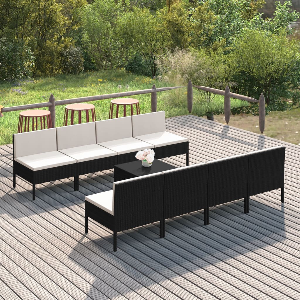 Set Mobilier De Grădină Cu Perne, 6 Piese, Negru, Poliratan