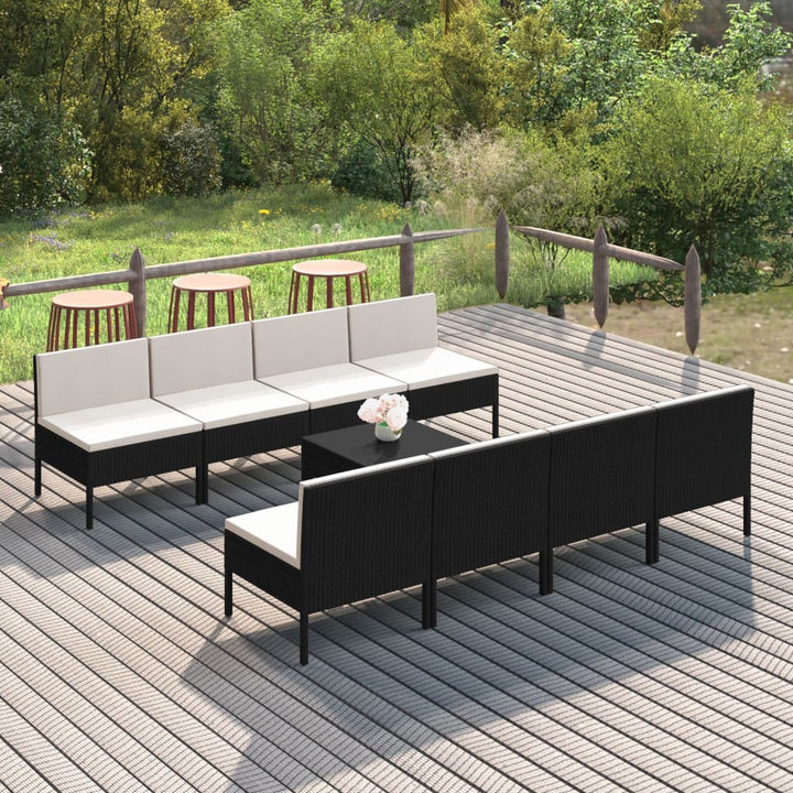 Set Mobilier De Grădină Cu Perne, 6 Piese, Negru, Poliratan
