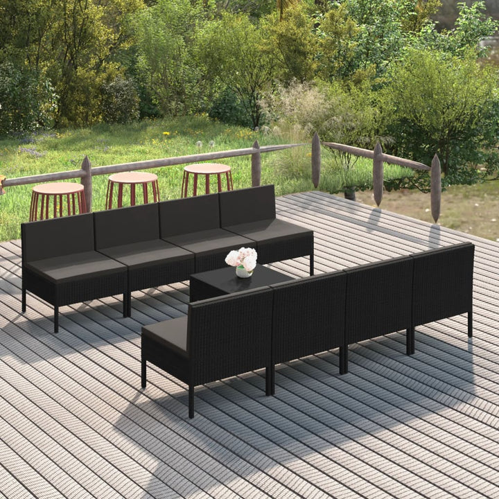 Set Mobilier De Grădină Cu Perne, 5 Piese, Negru, Poliratan