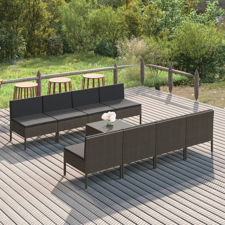 Set Mobilier De Grădină Cu Perne, 11 Piese, Gri, Poliratan