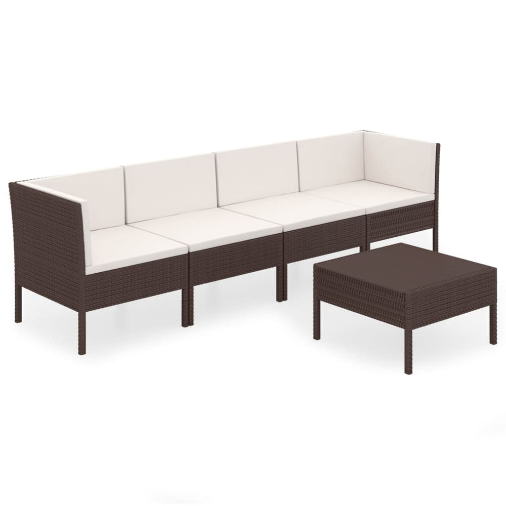 Set Mobilier De Grădină Cu Perne, 5 Piese, Maro, Poliratan