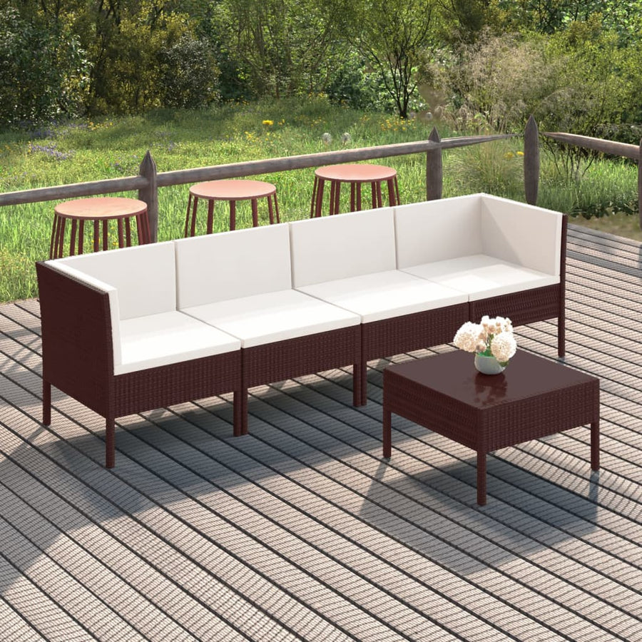 Set Mobilier De Grădină Cu Perne, 5 Piese, Maro, Poliratan
