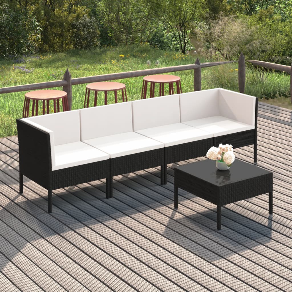 Set Mobilier De Grădină Cu Perne, 6 Piese, Negru, Poliratan