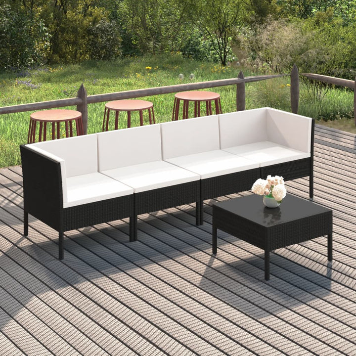 Set Mobilier De Grădină Cu Perne, 6 Piese, Negru, Poliratan