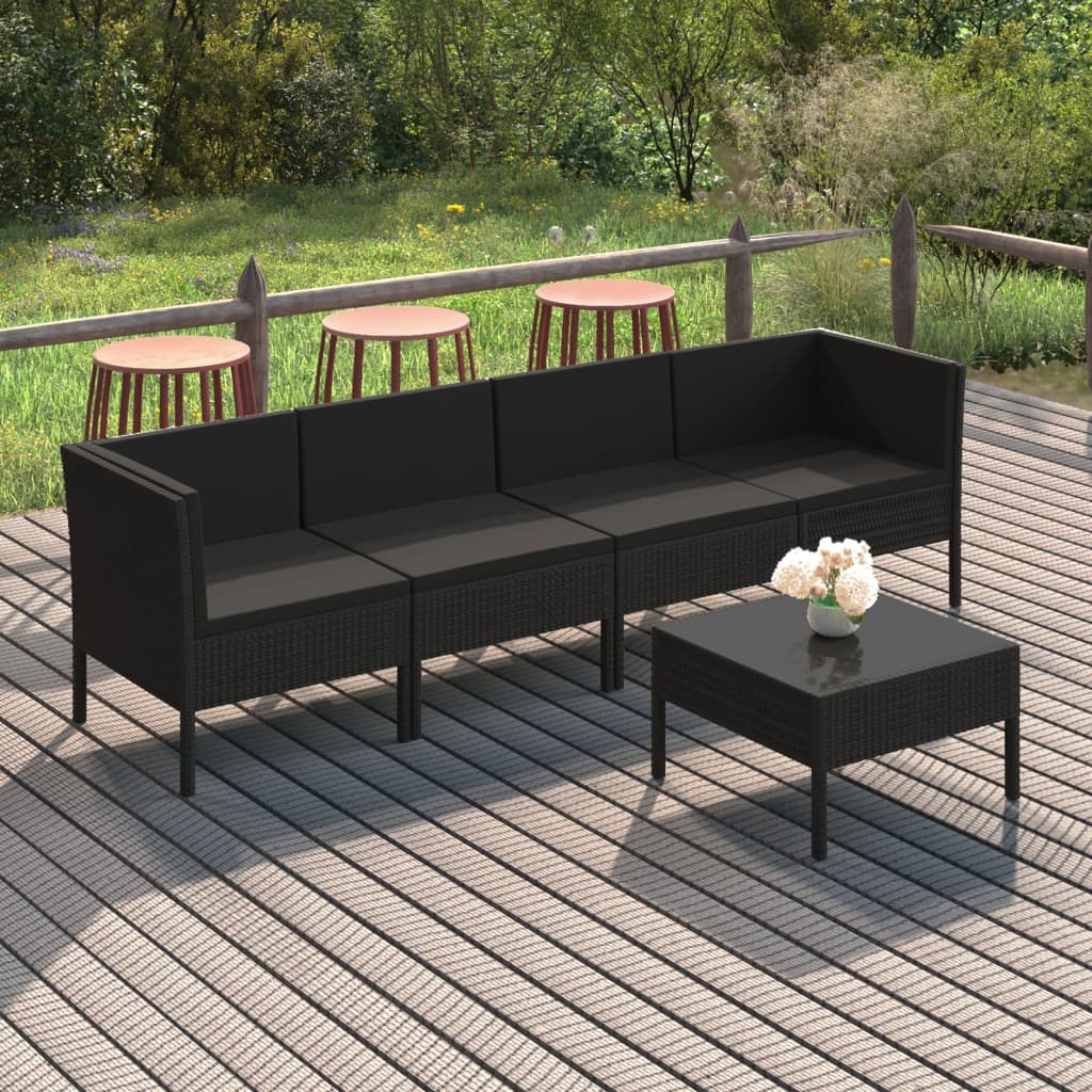 Set Mobilier De Grădină Cu Perne, 5 Piese, Negru, Poliratan