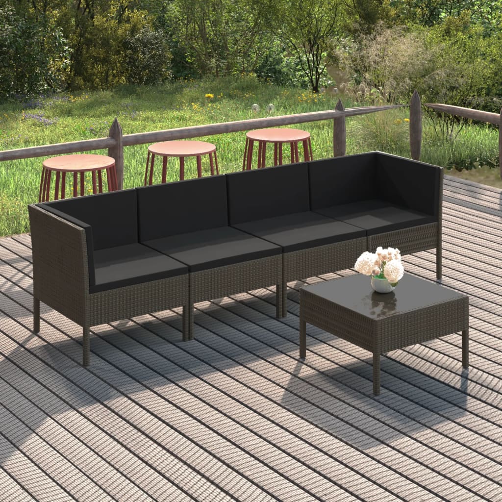 Set Mobilier De Grădină Cu Perne, 11 Piese, Gri, Poliratan