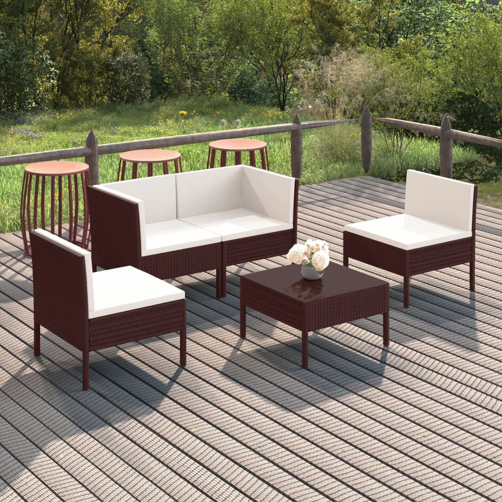 Set Mobilier De Grădină Cu Perne, 5 Piese, Maro, Poliratan