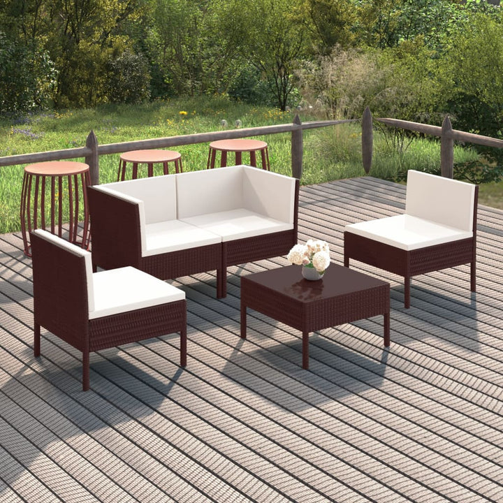 Set Mobilier De Grădină Cu Perne, 5 Piese, Maro, Poliratan