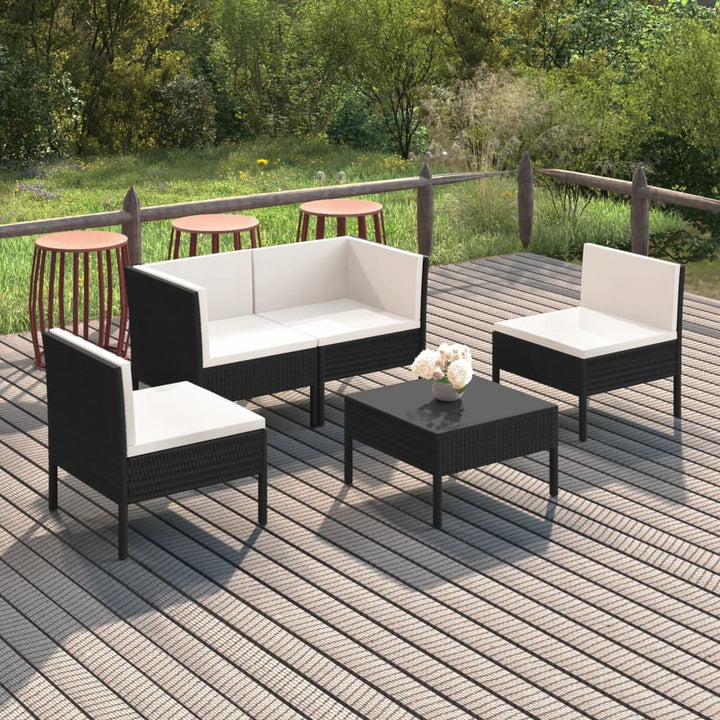 Set Mobilier De Grădină Cu Perne, 6 Piese, Negru, Poliratan