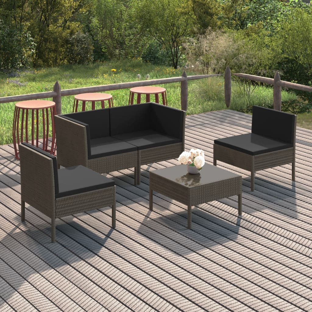 Set Mobilier De Grădină Cu Perne, 11 Piese, Gri, Poliratan