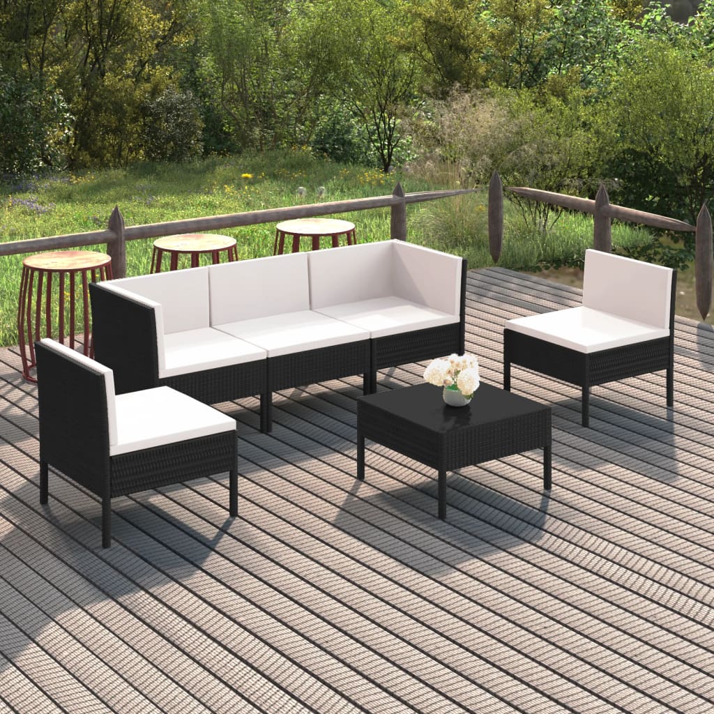 Set Mobilier De Grădină Cu Perne, 9 Piese, Negru, Poliratan