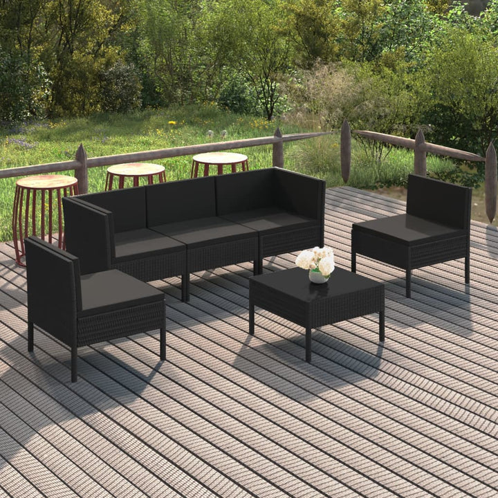 Set Mobilier De Grădină Cu Perne, 5 Piese, Negru, Poliratan