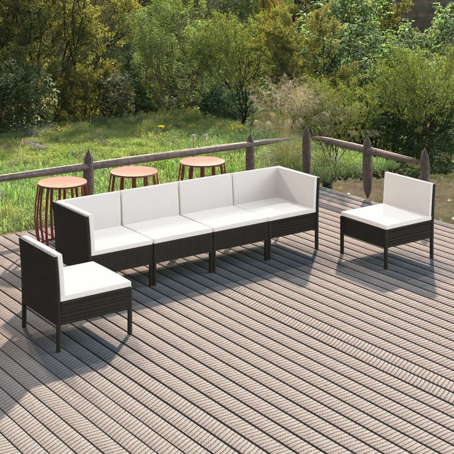 Set Mobilier De Grădină Cu Perne, 6 Piese, Negru, Poliratan