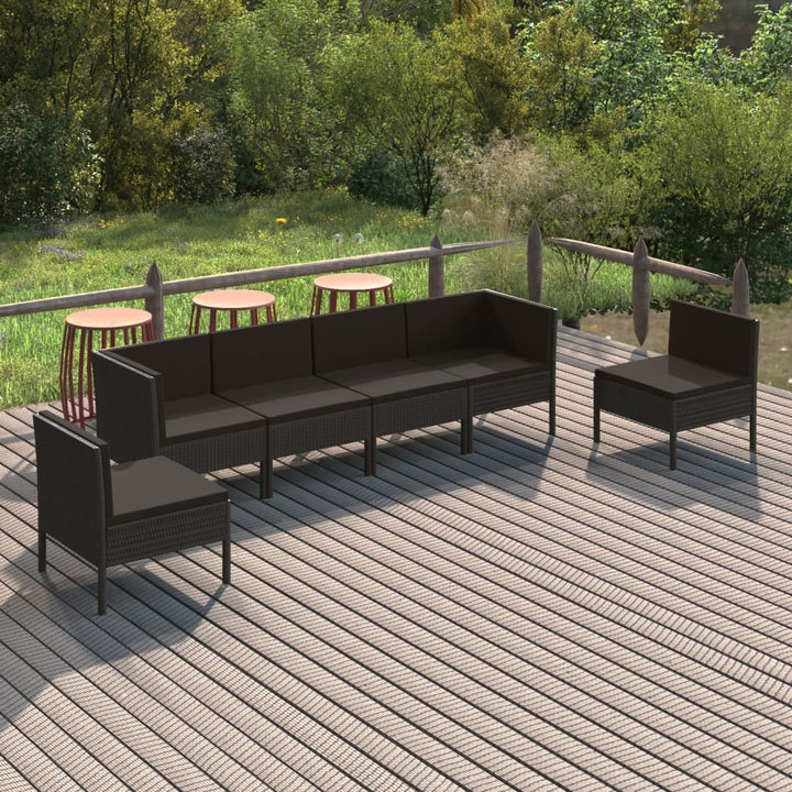 Set Mobilier De Grădină Cu Perne, 5 Piese, Negru, Poliratan