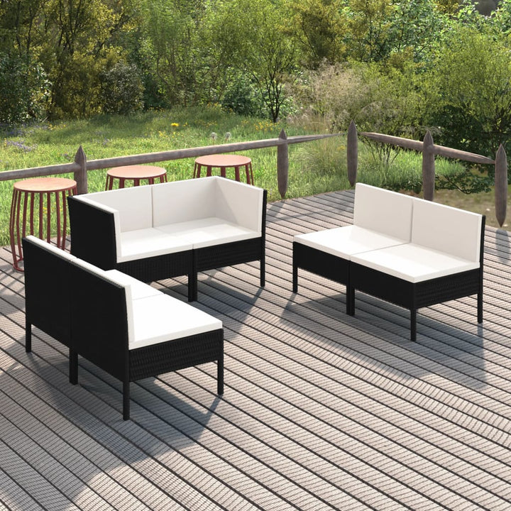 Set Mobilier De Grădină Cu Perne, 6 Piese, Negru, Poliratan