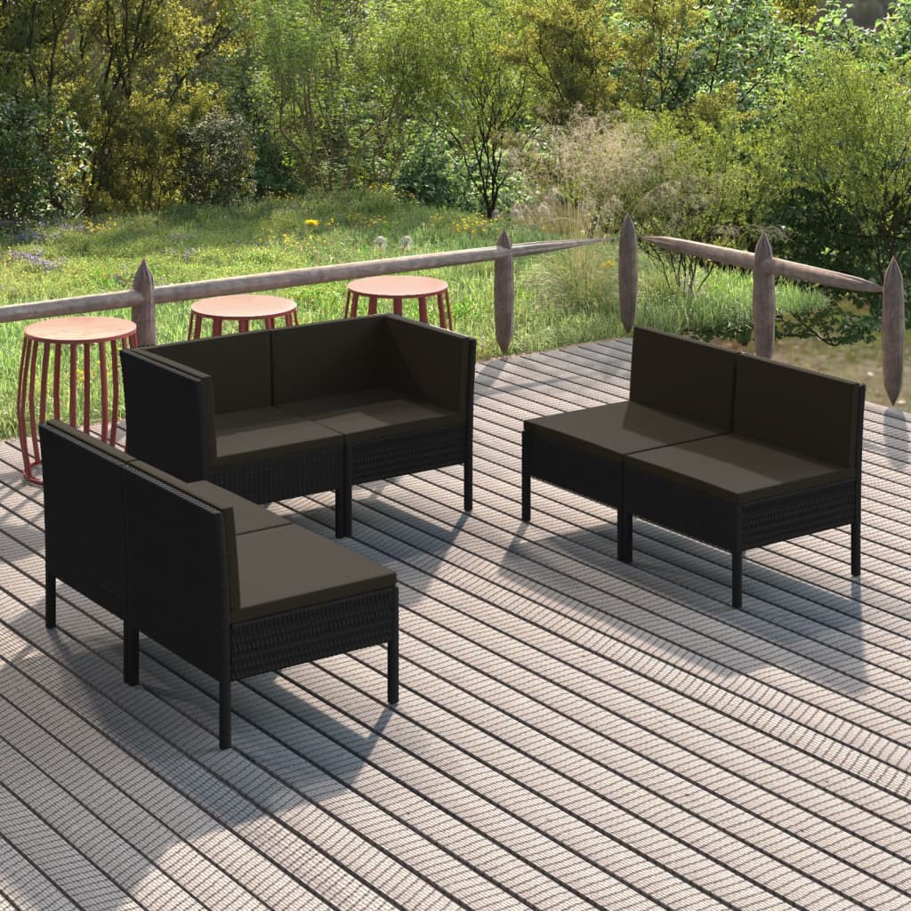 Set Mobilier De Grădină Cu Perne, 5 Piese, Negru, Poliratan
