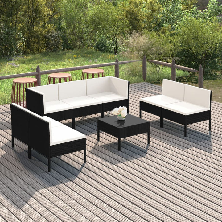 Set Mobilier De Grădină Cu Perne, 6 Piese, Negru, Poliratan