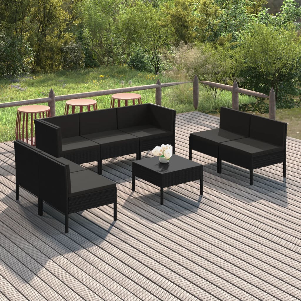 Set Mobilier De Grădină Cu Perne, 5 Piese, Negru, Poliratan