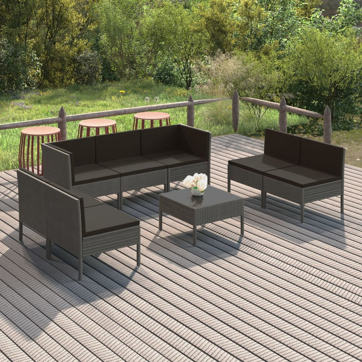 Set Mobilier De Grădină Cu Perne, 11 Piese, Gri, Poliratan