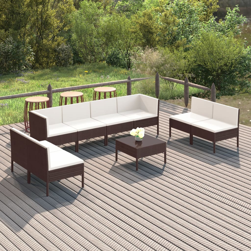 Set Mobilier De Grădină Cu Perne, 8 Piese, Maro, Poliratan