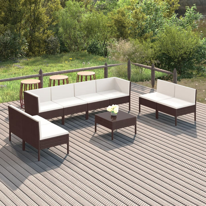 Set Mobilier De Grădină Cu Perne, 8 Piese, Maro, Poliratan
