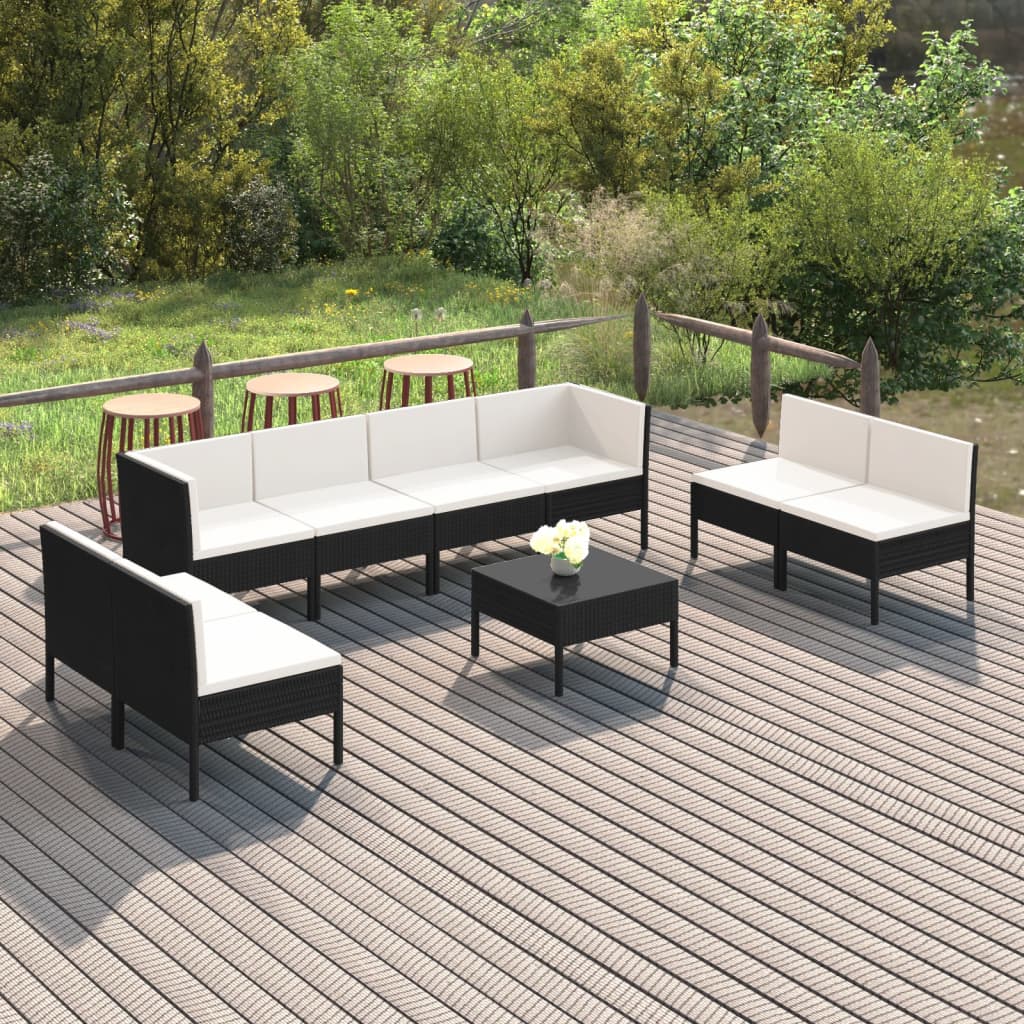 Set Mobilier De Grădină Cu Perne, 9 Piese, Negru, Poliratan