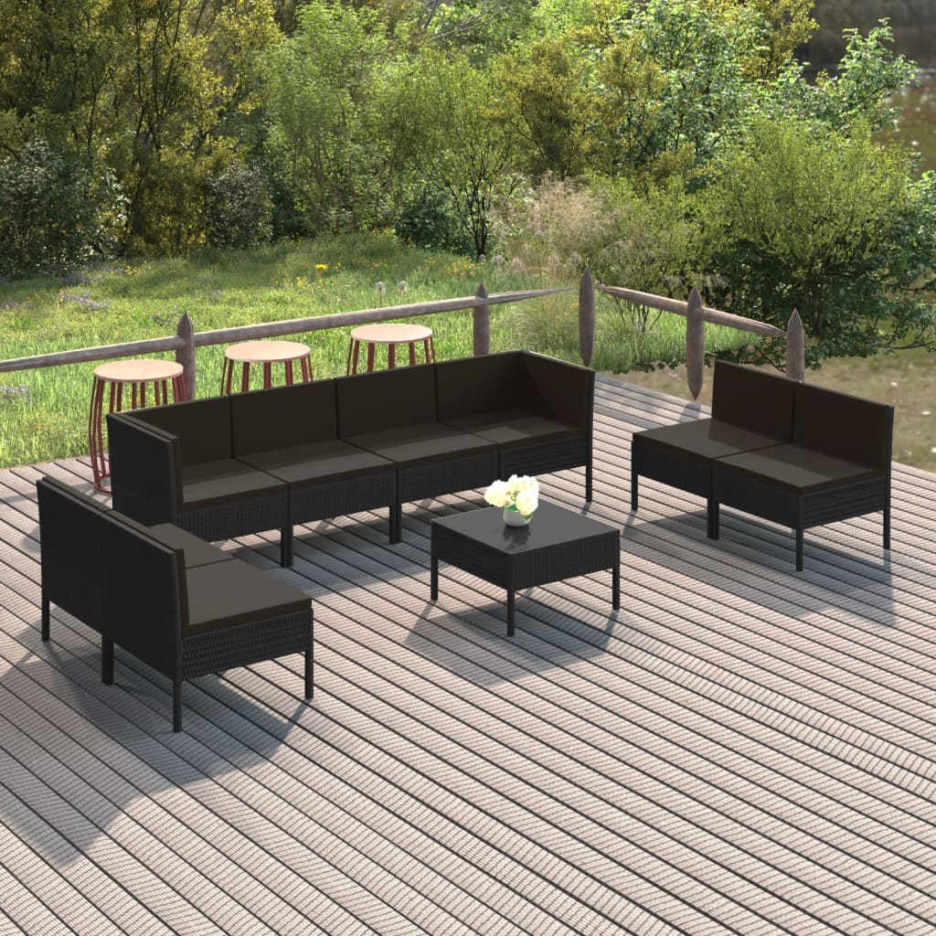 Set Mobilier De Grădină Cu Perne, 5 Piese, Negru, Poliratan