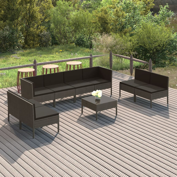 Set Mobilier De Grădină Cu Perne, 10 Piese, Gri, Poliratan