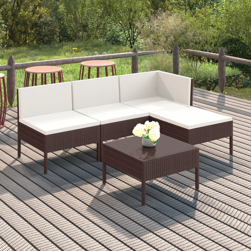 Set Mobilier De Grădină Cu Perne, 8 Piese, Maro, Poliratan