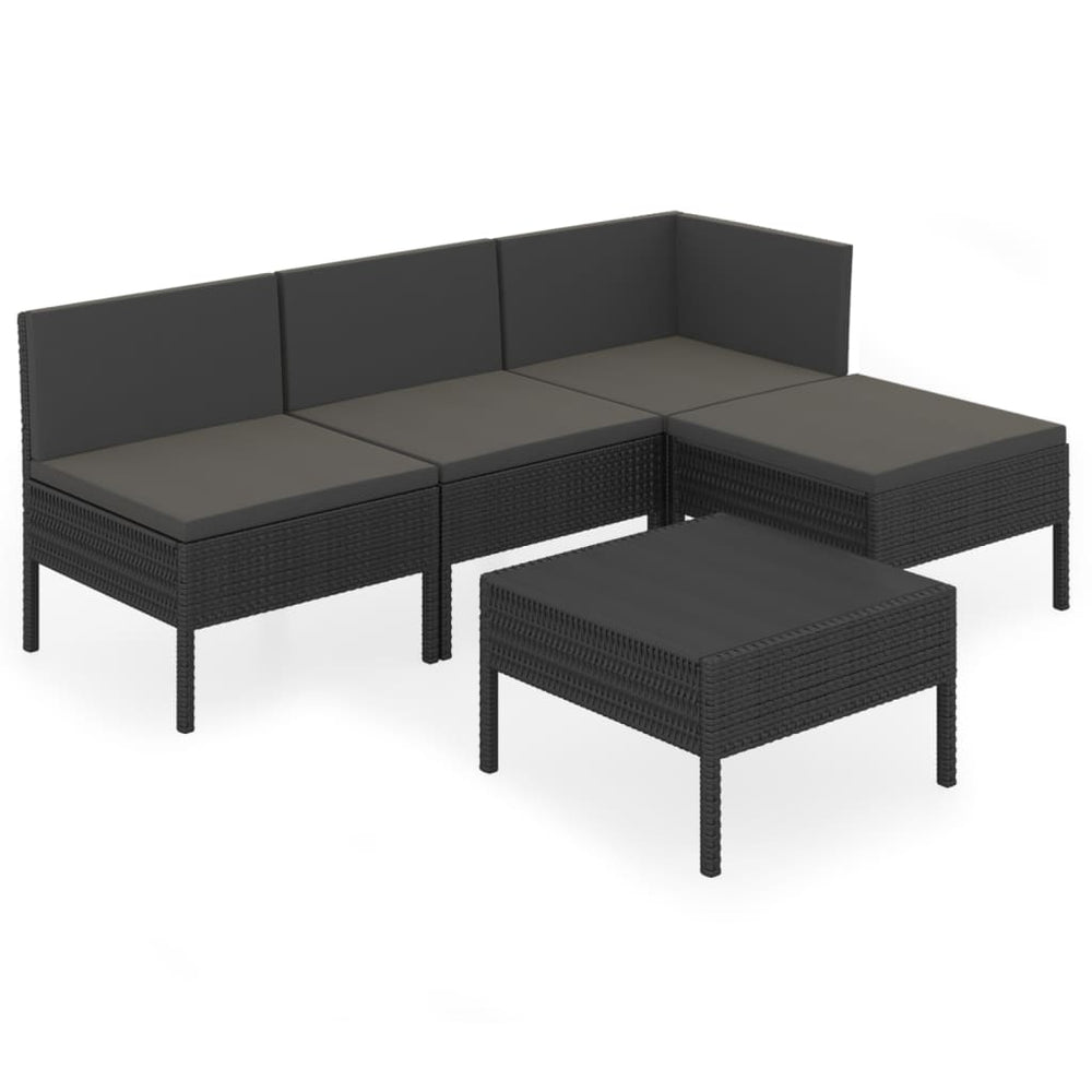 Set Mobilier De Grădină Cu Perne, 5 Piese, Negru, Poliratan