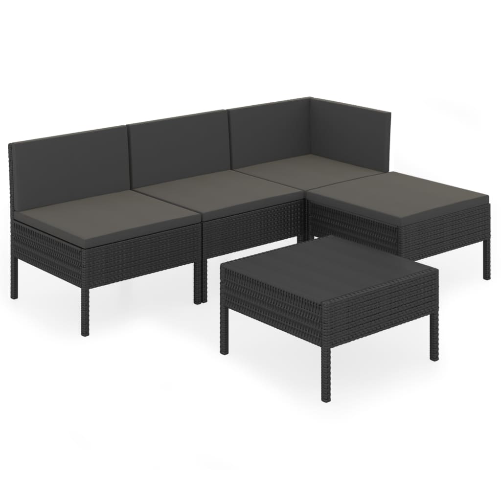 Set Mobilier De Grădină Cu Perne, 5 Piese, Negru, Poliratan