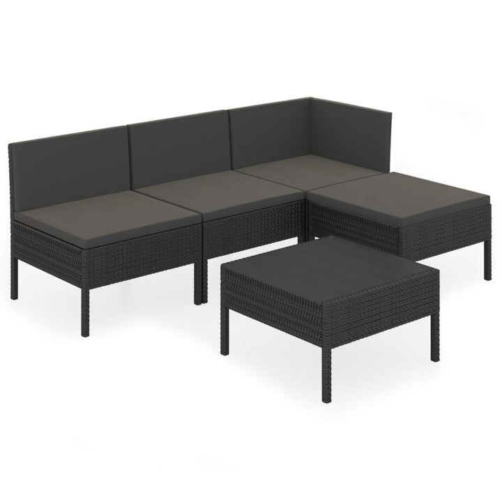 Set Mobilier De Grădină Cu Perne, 5 Piese, Negru, Poliratan