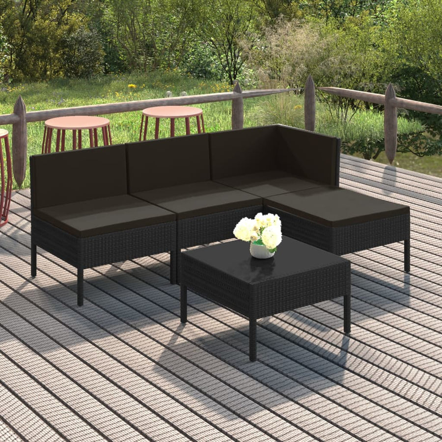 Set Mobilier De Grădină Cu Perne, 5 Piese, Negru, Poliratan