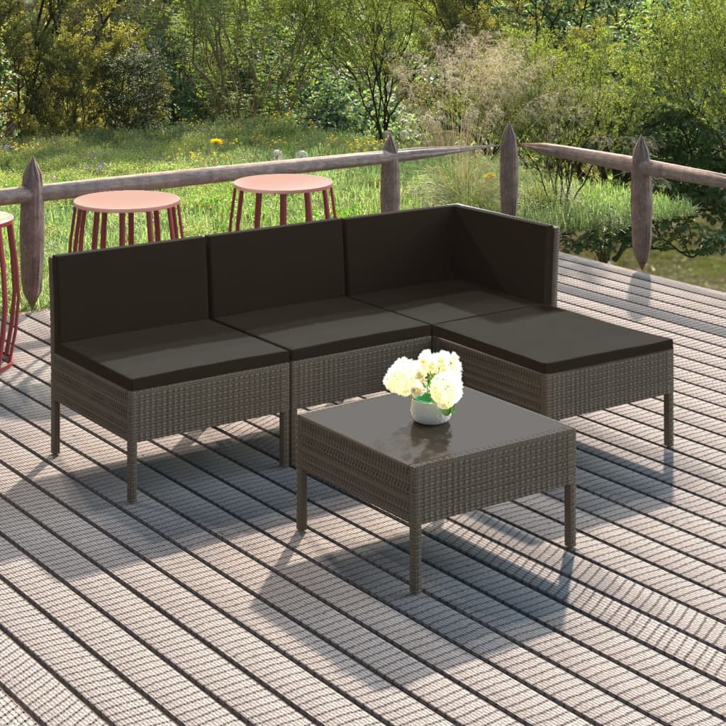 Set Mobilier De Grădină Cu Perne, 10 Piese, Gri, Poliratan