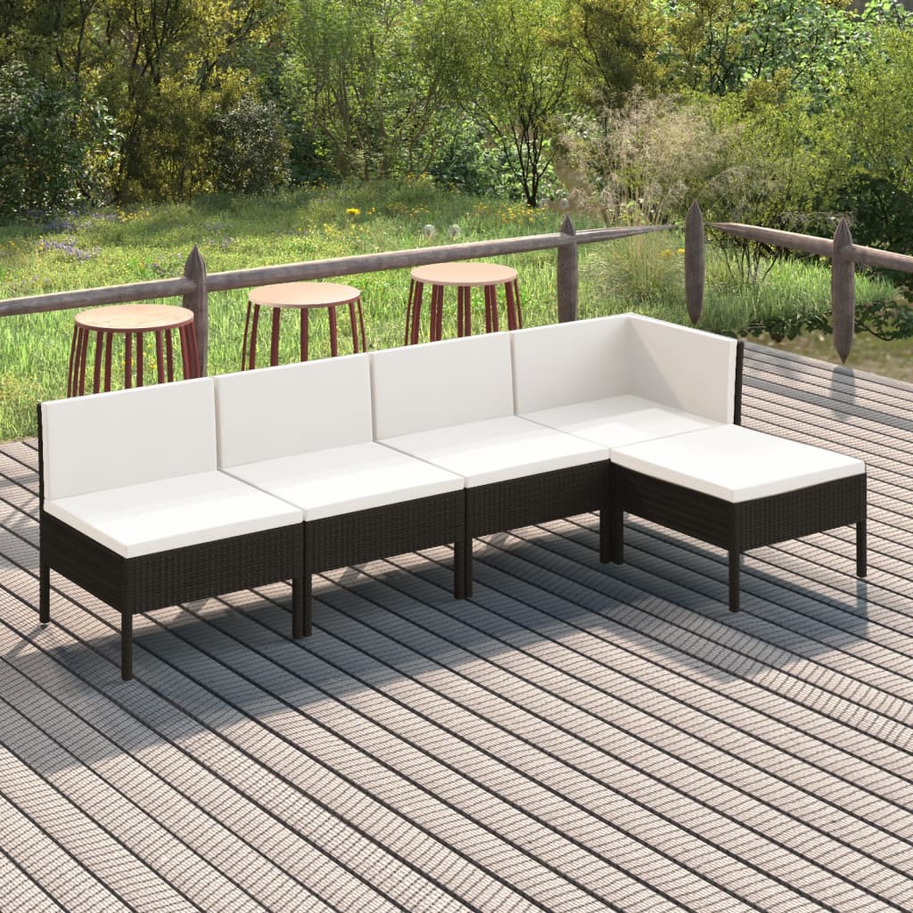 Set Mobilier De Grădină Cu Perne, 9 Piese, Negru, Poliratan
