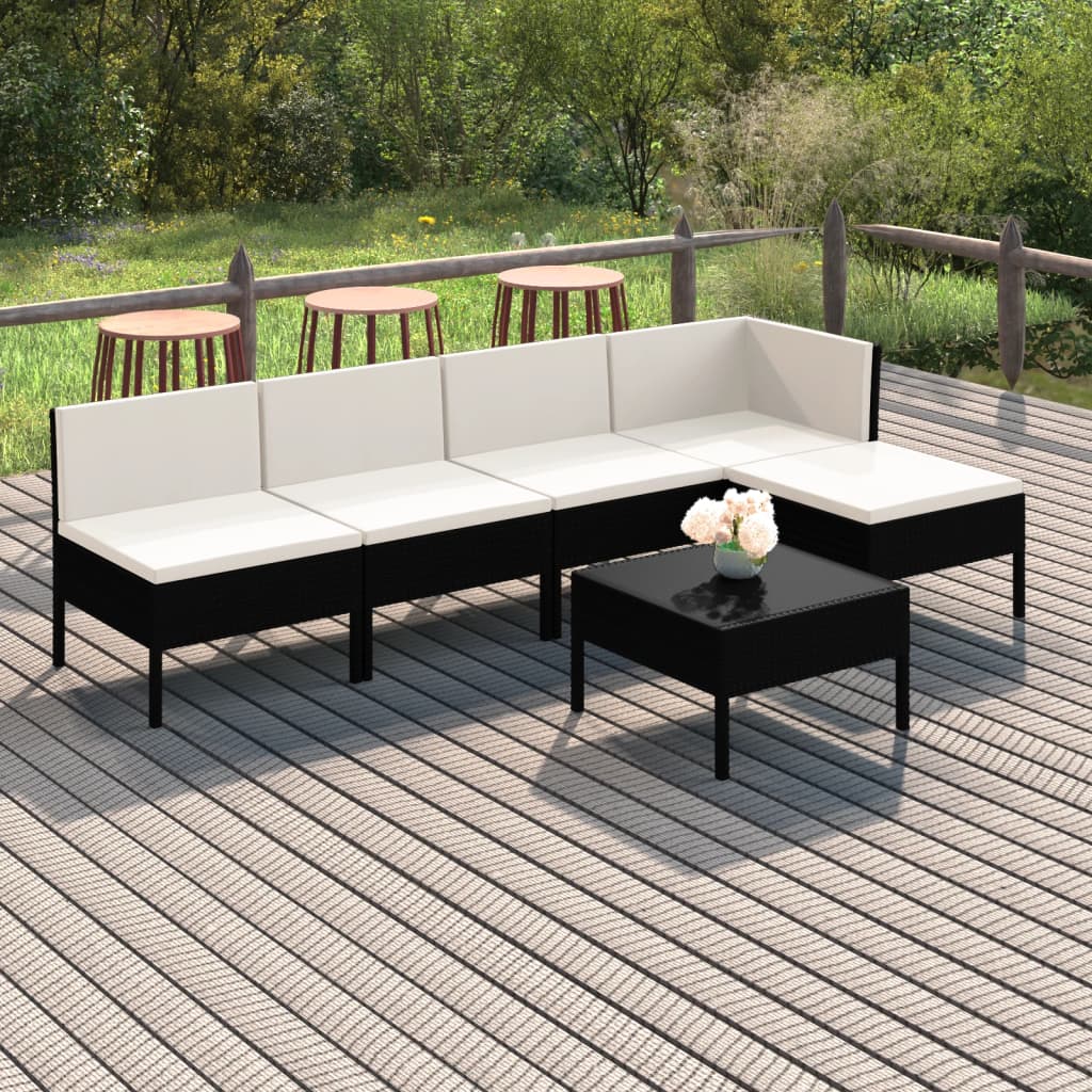 Set Mobilier De Grădină Cu Perne, 9 Piese, Negru, Poliratan