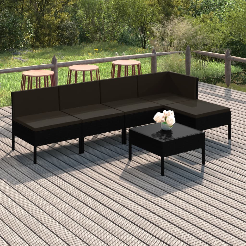 Set Mobilier De Grădină Cu Perne, 5 Piese, Negru, Poliratan