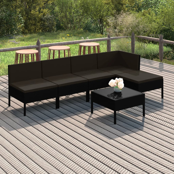 Set Mobilier De Grădină Cu Perne, 5 Piese, Negru, Poliratan