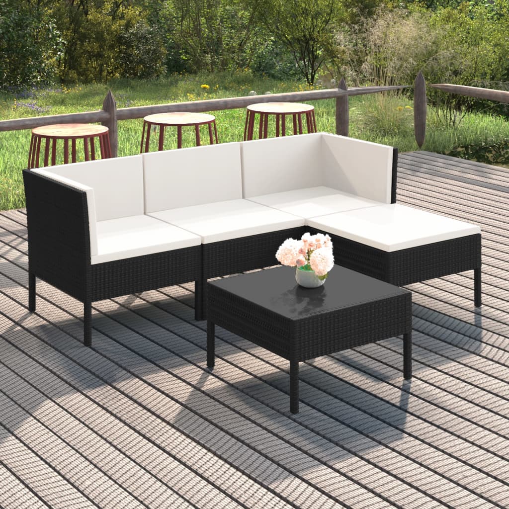 Set Mobilier De Grădină Cu Perne, 9 Piese, Negru, Poliratan