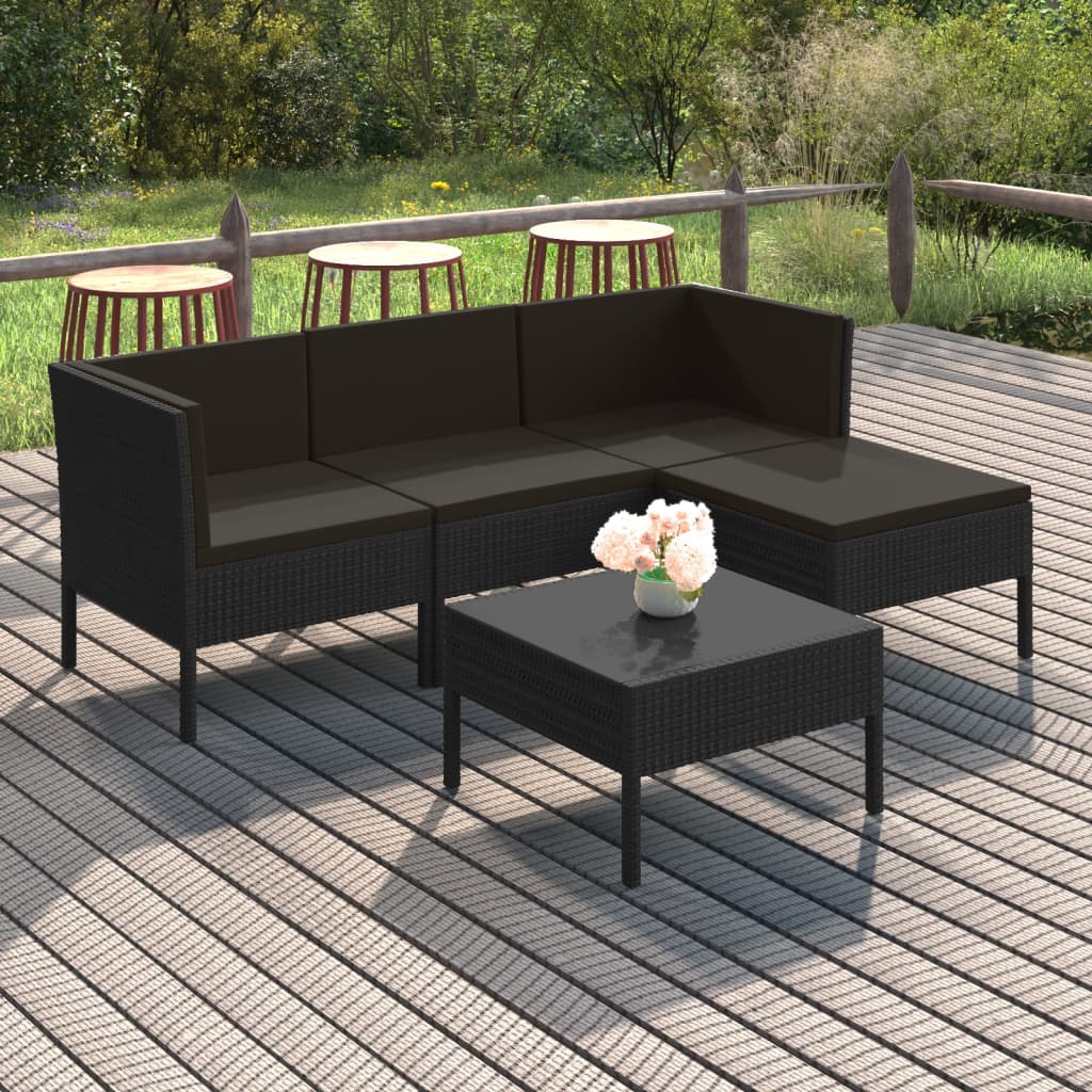 Set Mobilier De Grădină Cu Perne, 5 Piese, Negru, Poliratan