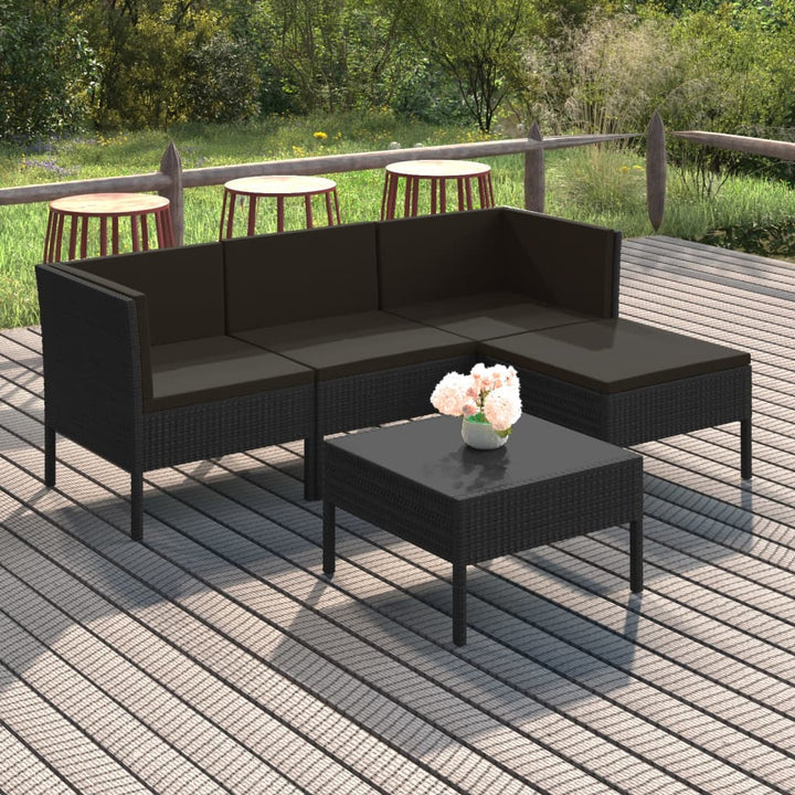 Set Mobilier De Grădină Cu Perne, 5 Piese, Negru, Poliratan