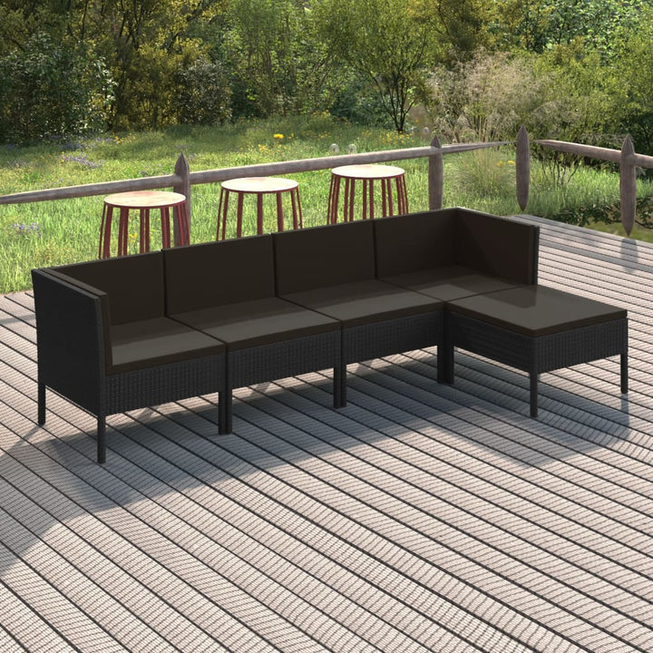Set Mobilier De Grădină Cu Perne, 5 Piese, Negru, Poliratan