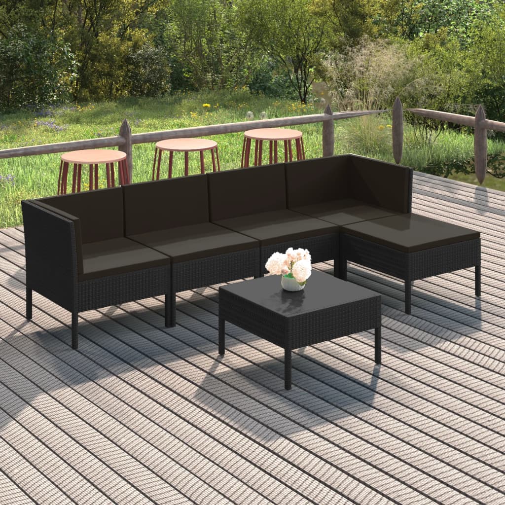 Set Mobilier De Grădină Cu Perne, 5 Piese, Negru, Poliratan